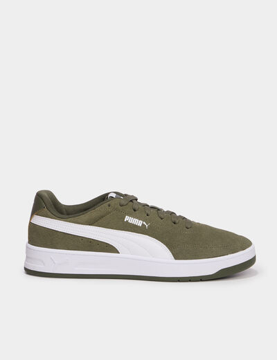 Baskets &agrave; lacets en cuir Puma Clean SD vert kaki homme