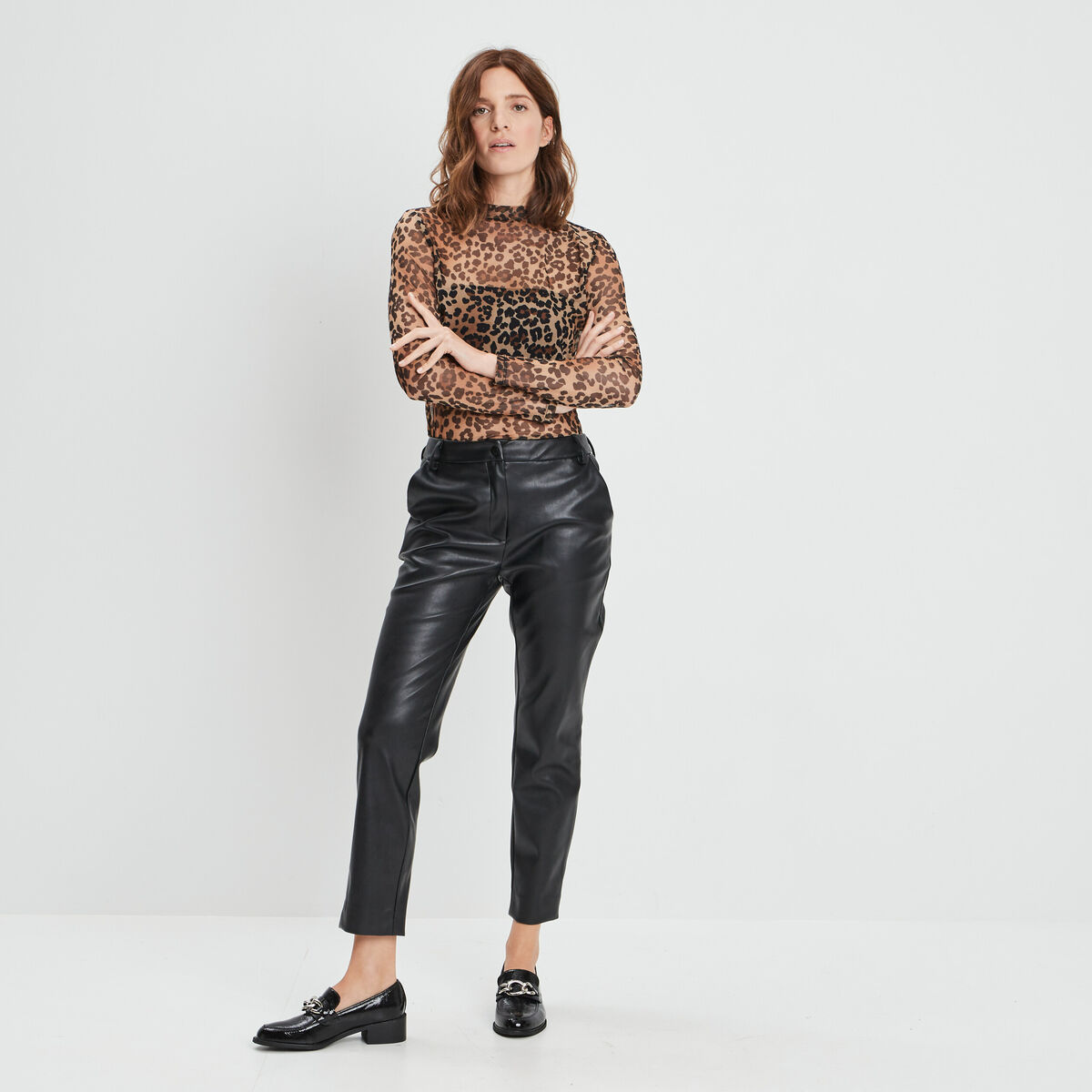 Pantalon ajusté 7/8 ème simili cuir noir femme