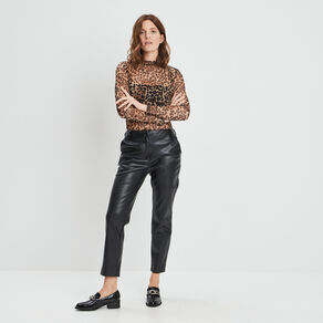 Pantalon ajusté 7/8 ème simili cuir noir femme