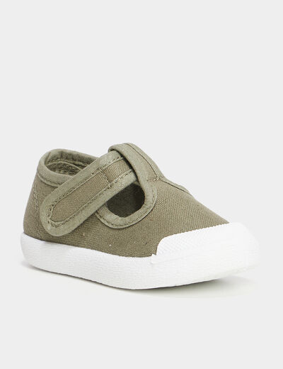 Chaussures salomé en toile à scratchs vert kaki bébé garçon