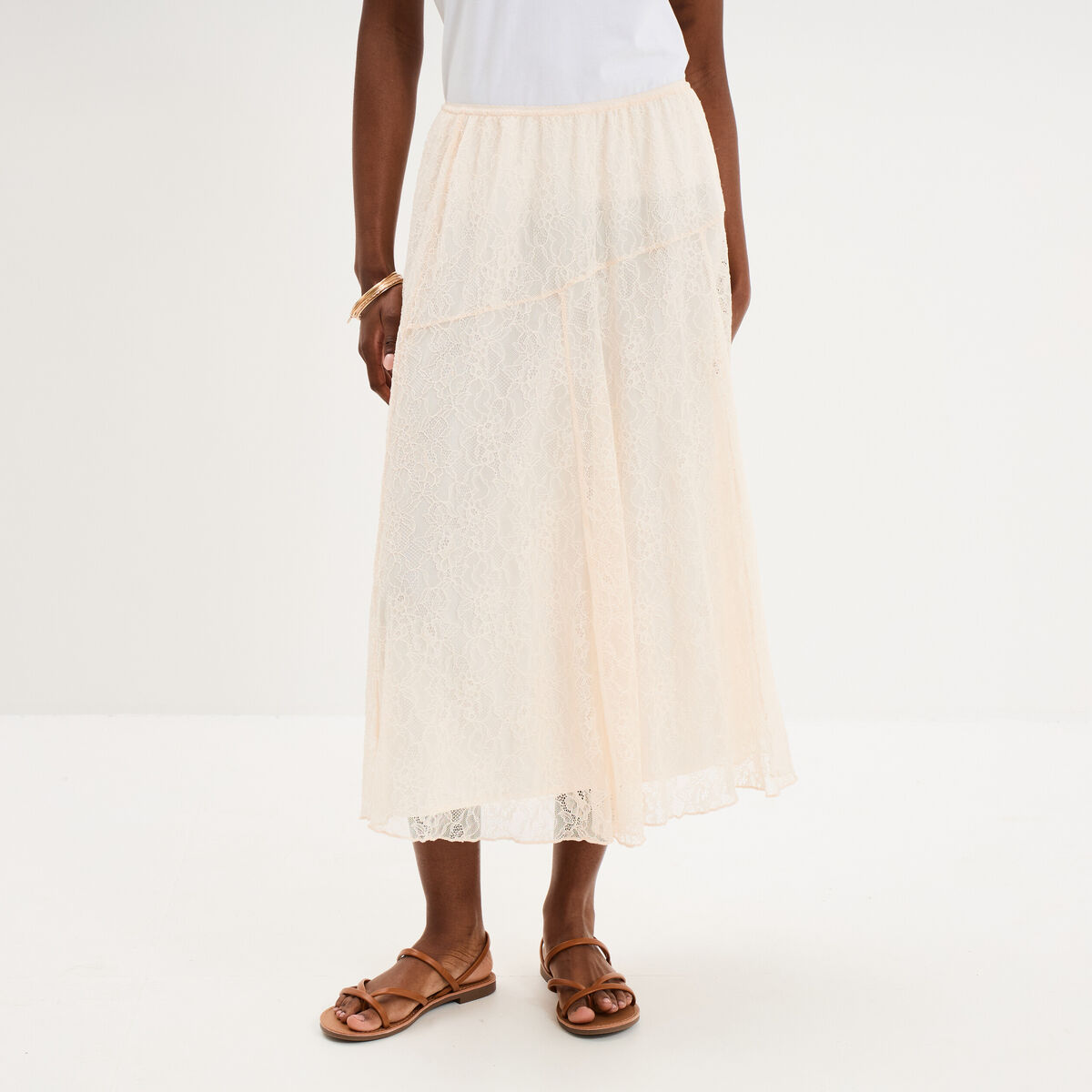 Jupe longue en dentelle ivoire femme