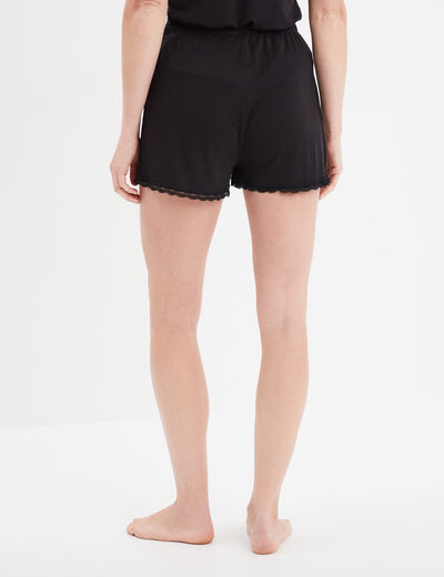 Bas de pyjama short détails dentelle noir femme