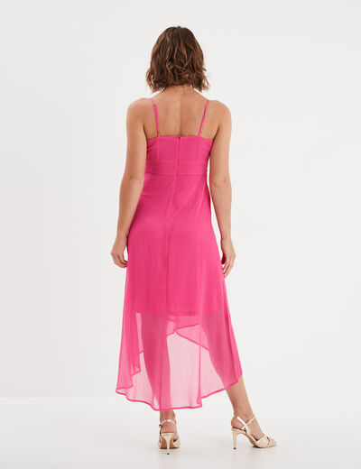 Robe longue asymétrique avec boucle rose fushia femme