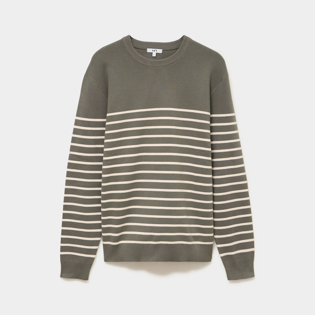 Pull col rond manches longues vert kaki homme