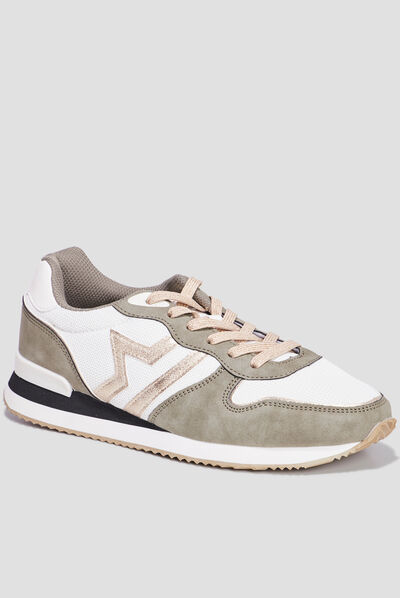 Baskets bi-matière à lacets Creeks vert kaki femme