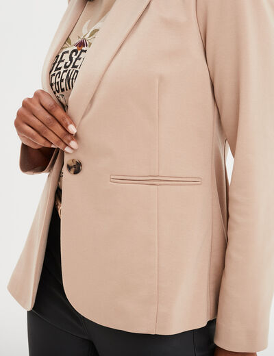 Veste blazer droite boutonnée 2 poches sable femme