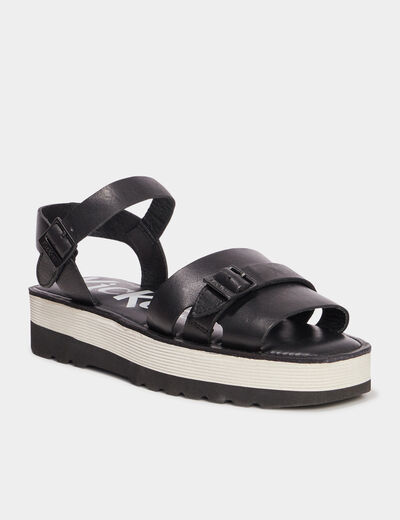 Sandales plateformes en cuir Kickers noir femme