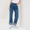 Jean droit cropped bas revers denim stone femme