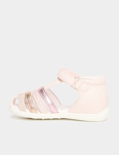 Sandales à scratchs brides irisées rose bébé fille