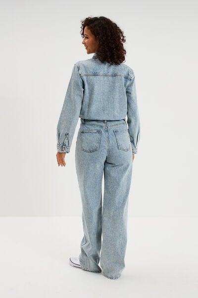 Combinaison pantalon en jean coton denim double stone femme