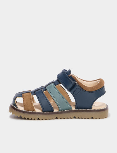 Sandales à scratchs en cuir bleu marine garçon