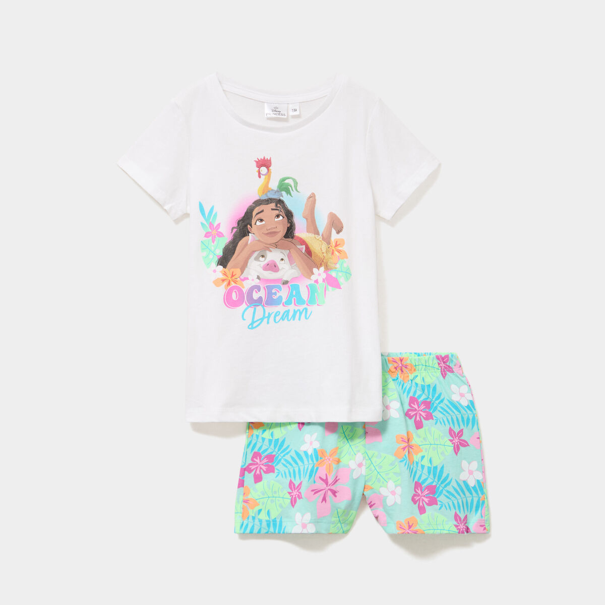 Ensemble pyjama short t-shirt Vaiana blanc fille