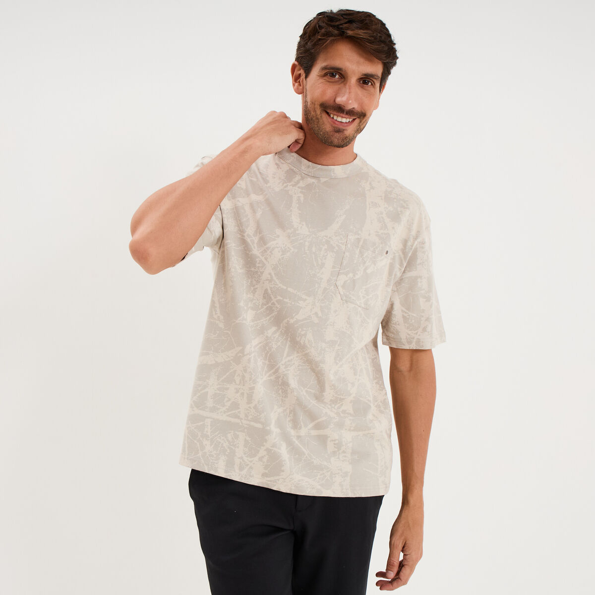 T-shirt col rond manches courtes coton gris clair homme