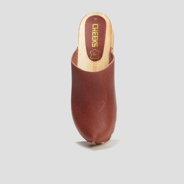 Mules sabots bout fermé en cuir Creeks marron femme