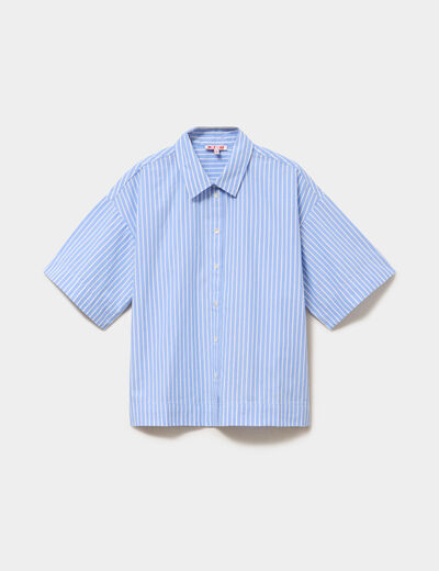 Chemise courte manches courtes coton bleu ciel femme