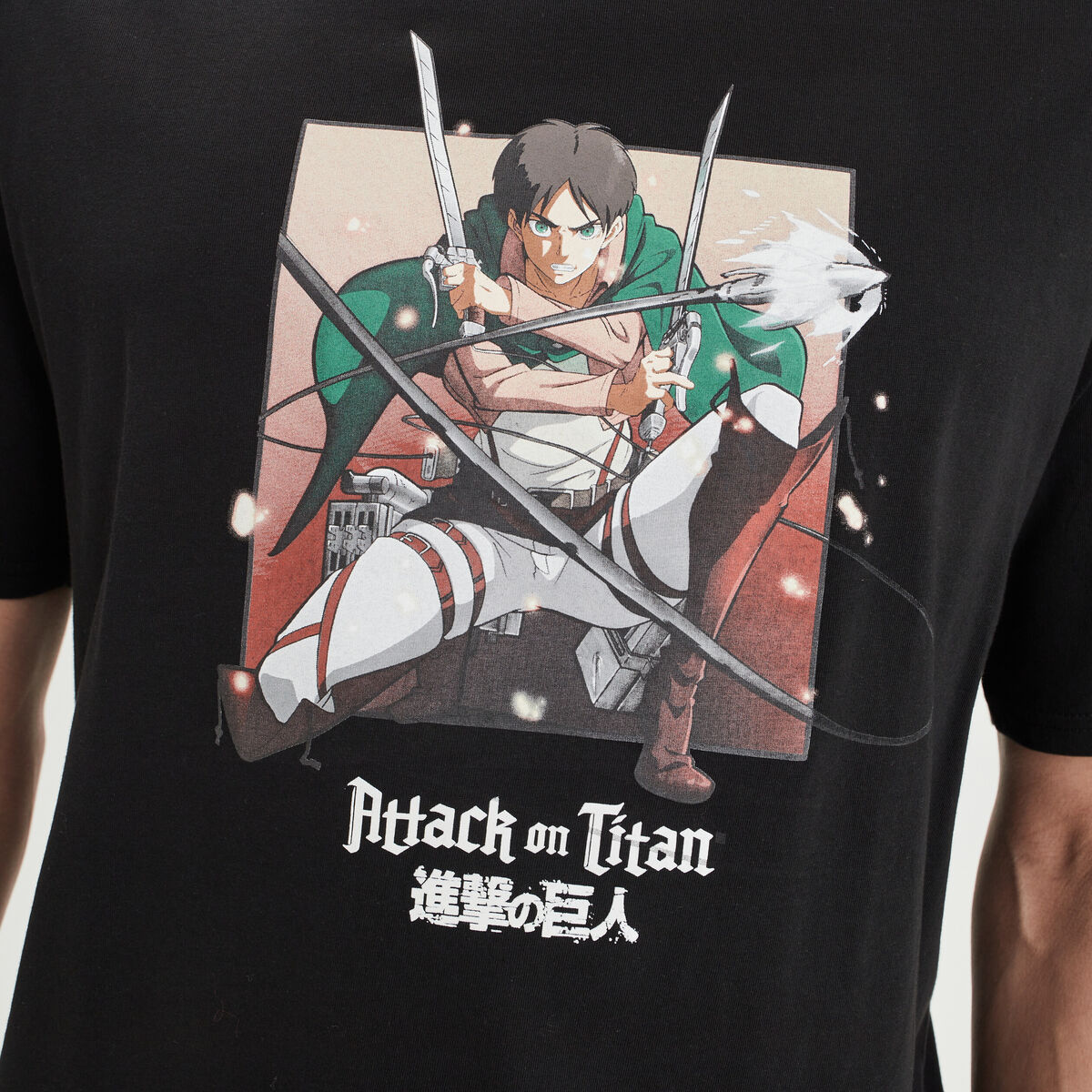 T-shirt en coton Attaque des Titans noir homme