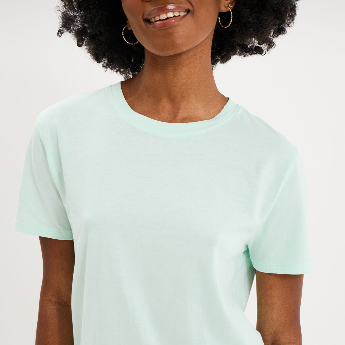 T-shirt col rond manches courtes coton vert clair femme