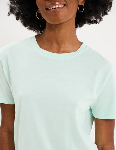 T-shirt col rond manches courtes coton vert clair femme