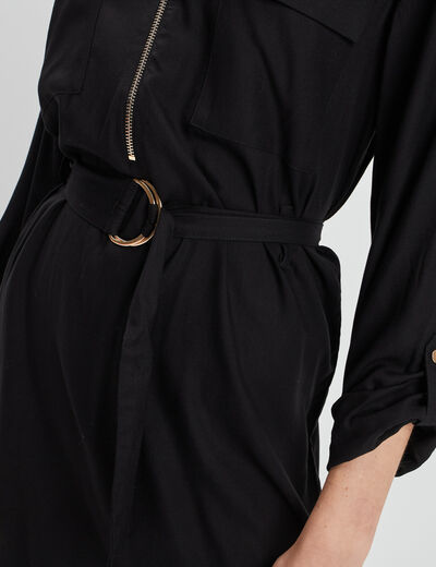 Robe trapèze ceinturée noir femme