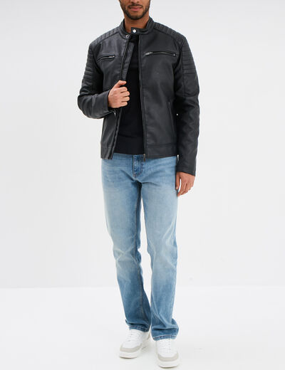 Blouson biker simili cuir noir homme