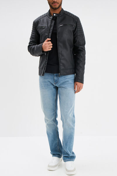 Blouson biker simili cuir noir homme