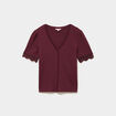 T-shirt c&ocirc;tel&eacute; avec dentelle et boutons violet fonc&eacute; femme