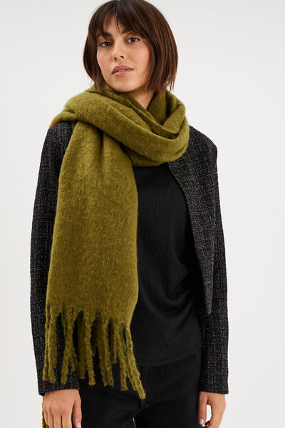 &Eacute;charpe &agrave; franges vert olive femme