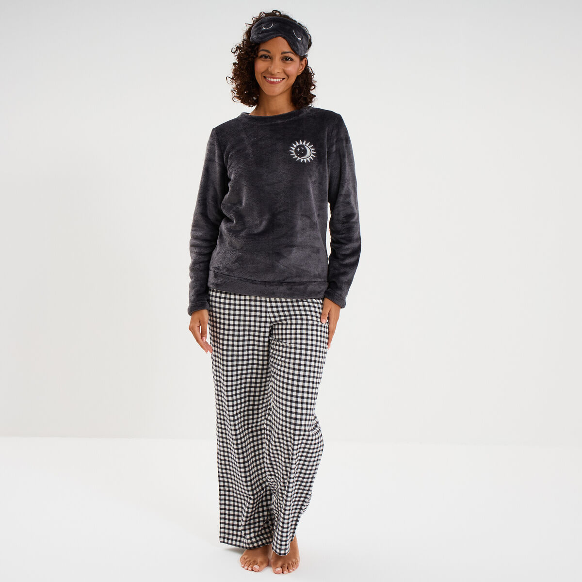 Ensemble pyjama effet polaire 3 pi&egrave;ces bleu marine femme