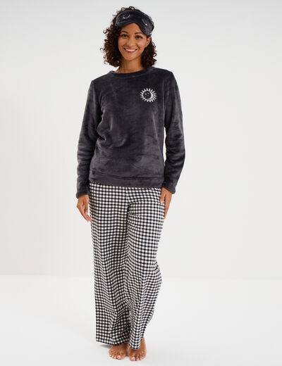 Ensemble pyjama effet polaire 3 pi&egrave;ces bleu marine femme