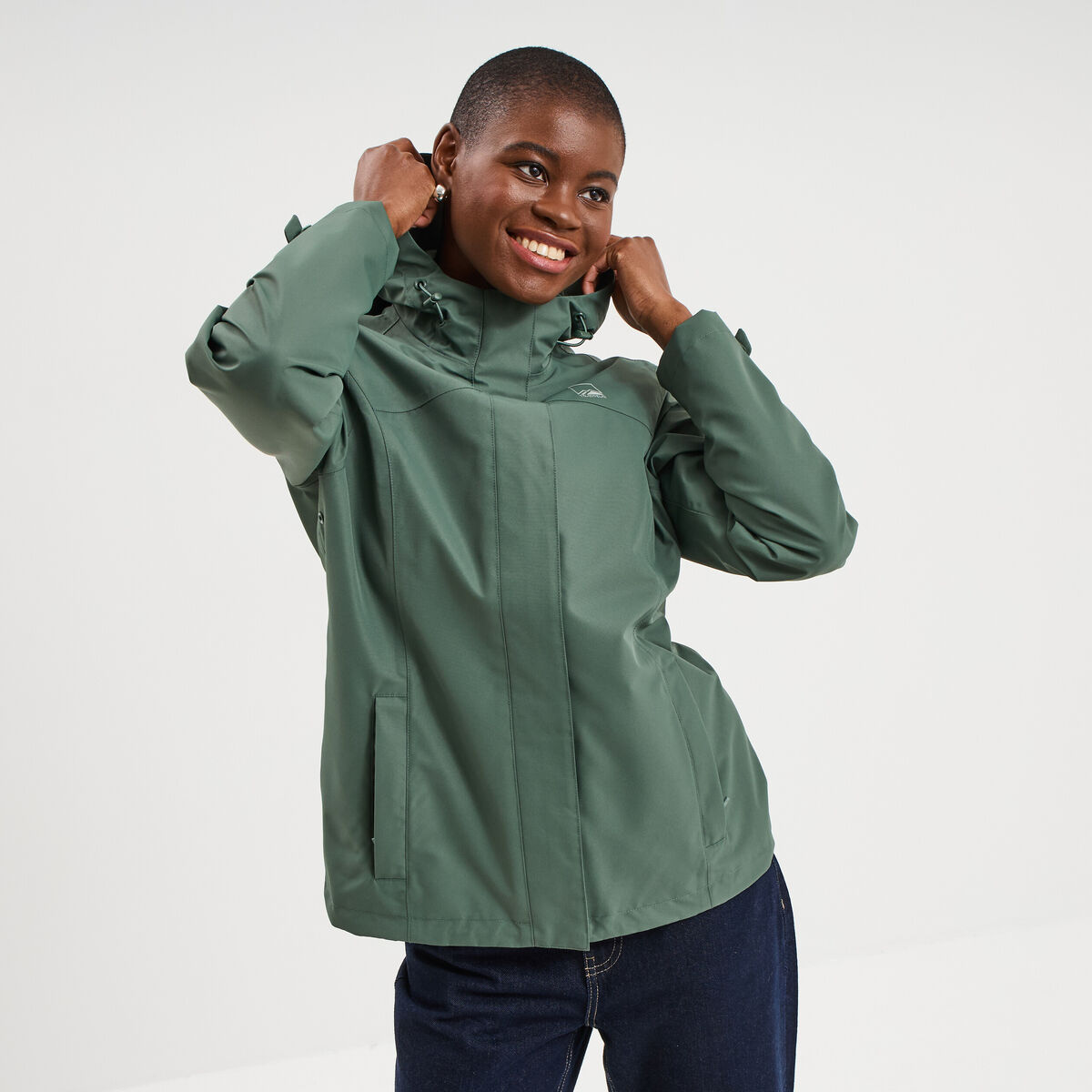 Coupe-vent imperm&eacute;able &agrave; capuche vert kaki femme