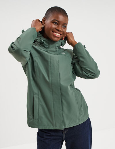 Coupe-vent imperm&eacute;able &agrave; capuche vert kaki femme