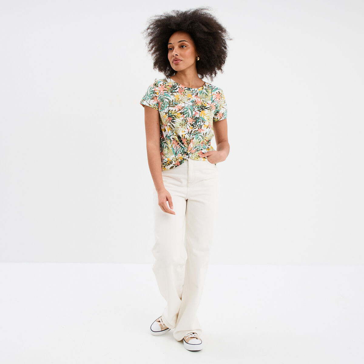 T-shirt taille effet noué coton blanc femme
