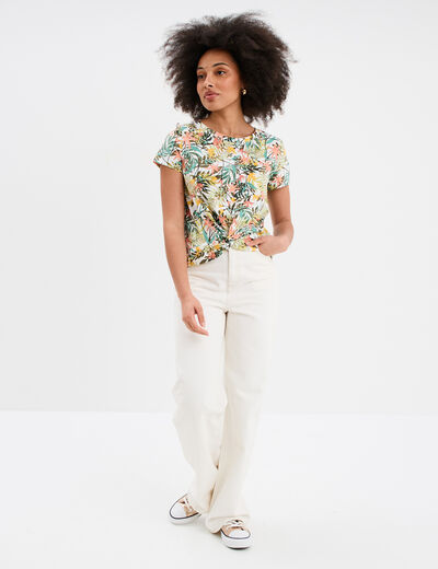 T-shirt taille effet noué coton blanc femme