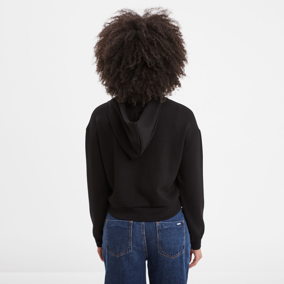 Sweat à capuche hoodie crop top coton noir femme