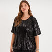 T-shirt sequins manches courtes loose noir femme grande taille