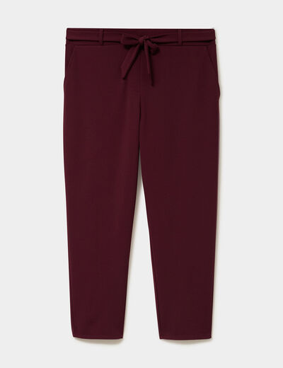 Pantalon cigarette ceintur&eacute; effet cr&ecirc;pe violet fonc&eacute; femme grande taille