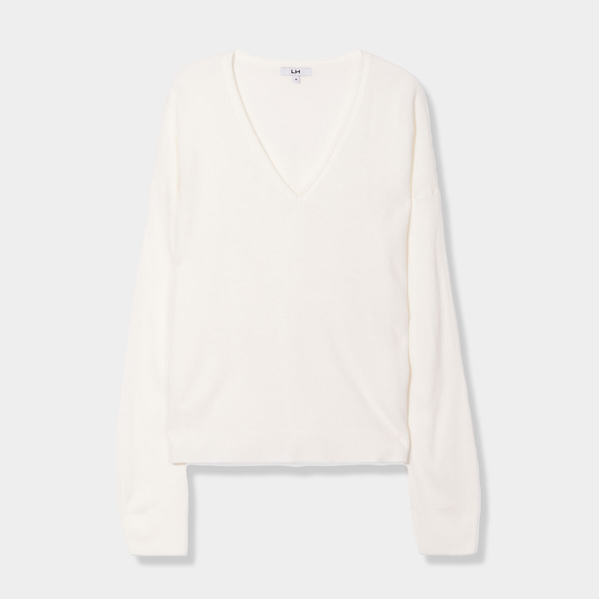 Pull col en V manches longues blanc femme