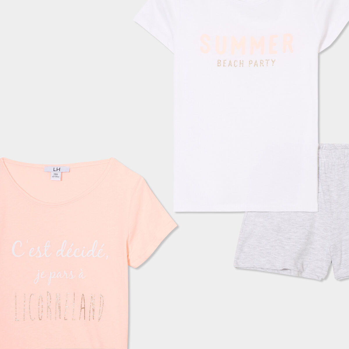 Lot 2 ensembles pyjamas shorts coton orange fluo fille