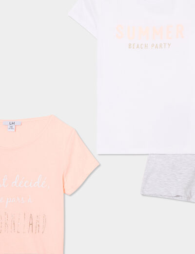 Lot 2 ensembles pyjamas shorts coton orange fluo fille