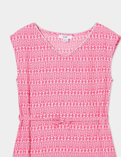 Robe fluide ceinturée rose fushia fille
