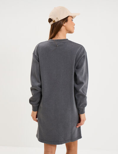 Robe sweat molleton manches longues noir femme