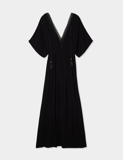 Robe longue évasée noir femme