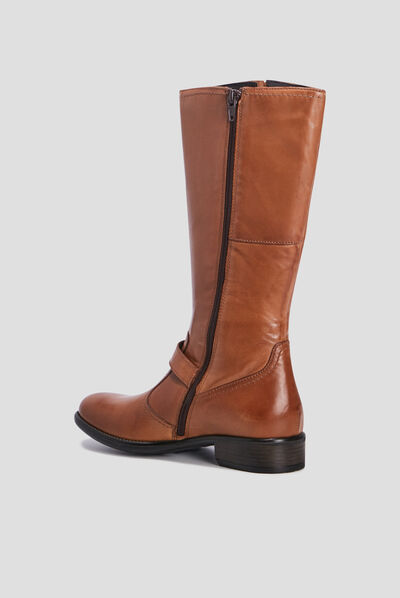 Bottes cavalières zippées en cuir camel fille