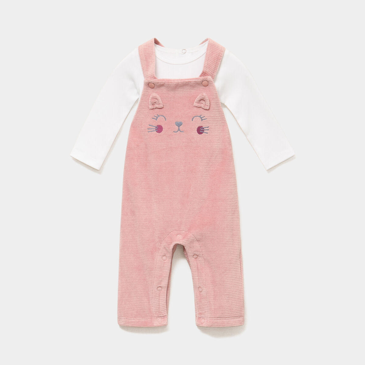 Ensemble 2 pi&egrave;ces salopette et t-shirt vieux rose b&eacute;b&eacute;