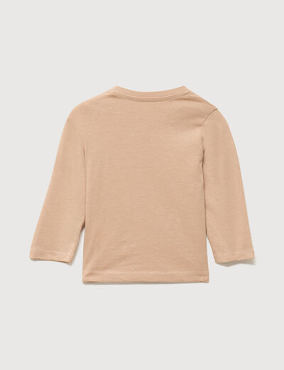 T-shirt &eacute;paule boutonn&eacute;e coton marron clair b&eacute;b&eacute; gar&ccedil;on
