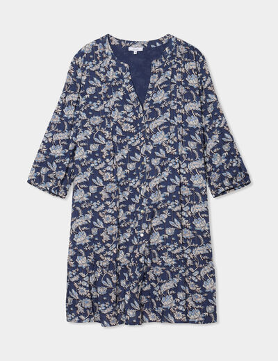 Robe évasée fluide manches longues col V bleu marine femme grande taille