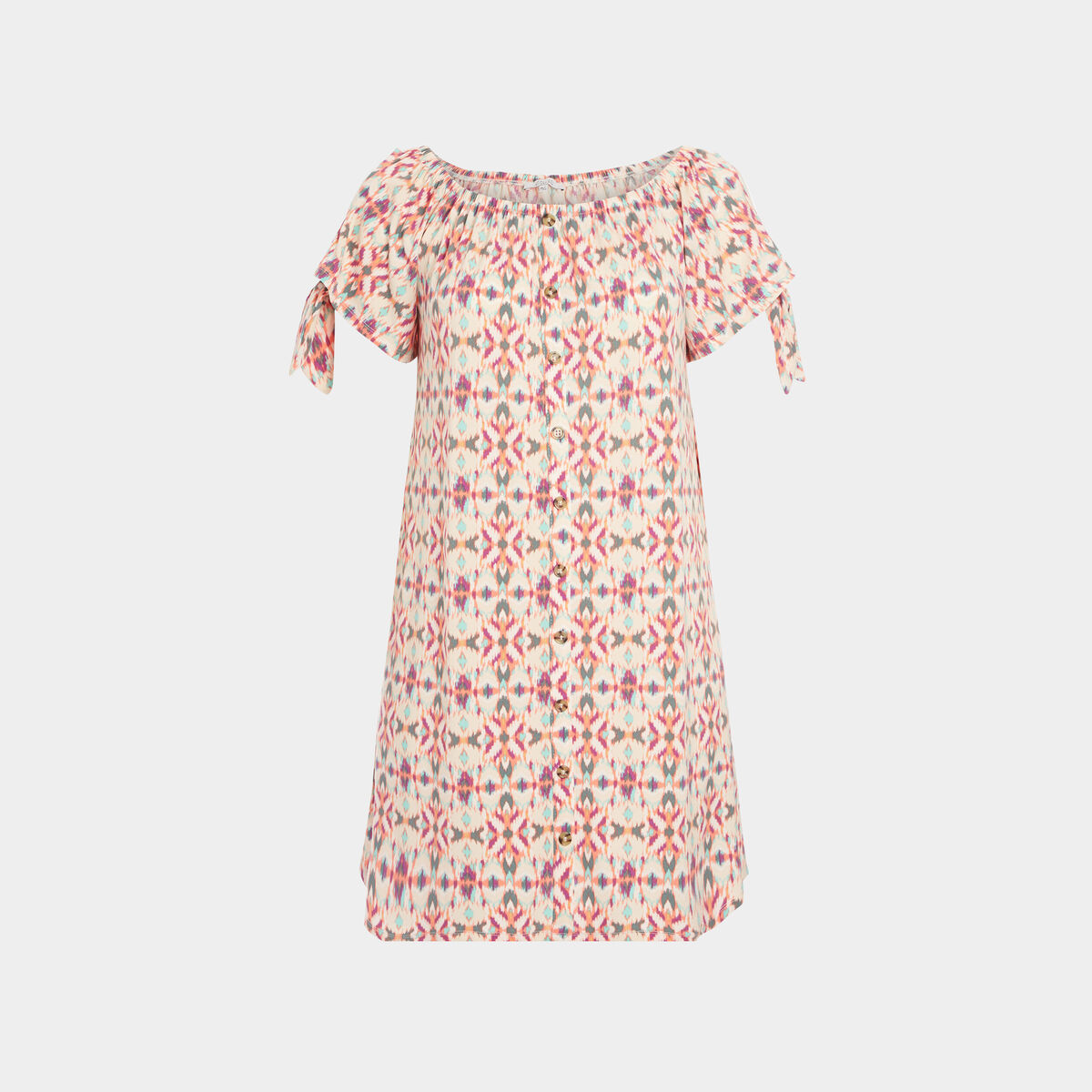 Robe courte évasée fluide boutonnée orange clair femme grande taille