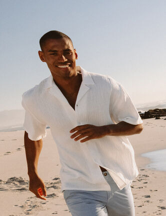 Chemise gaze de coton manches courtes blanc homme