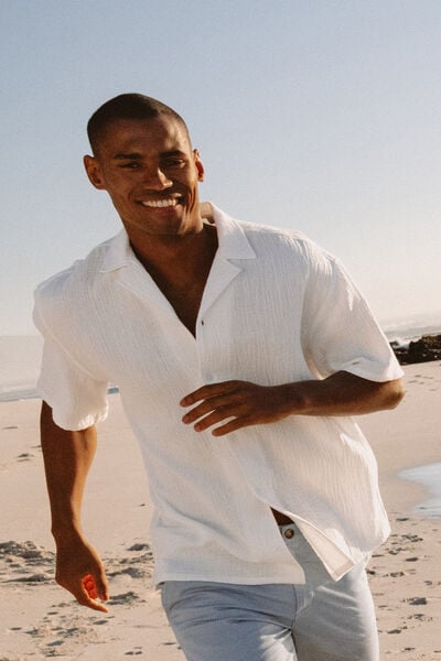 Chemise gaze de coton manches courtes blanc homme