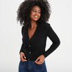 Gilet côtelé col en V boutons bijoux noir femme